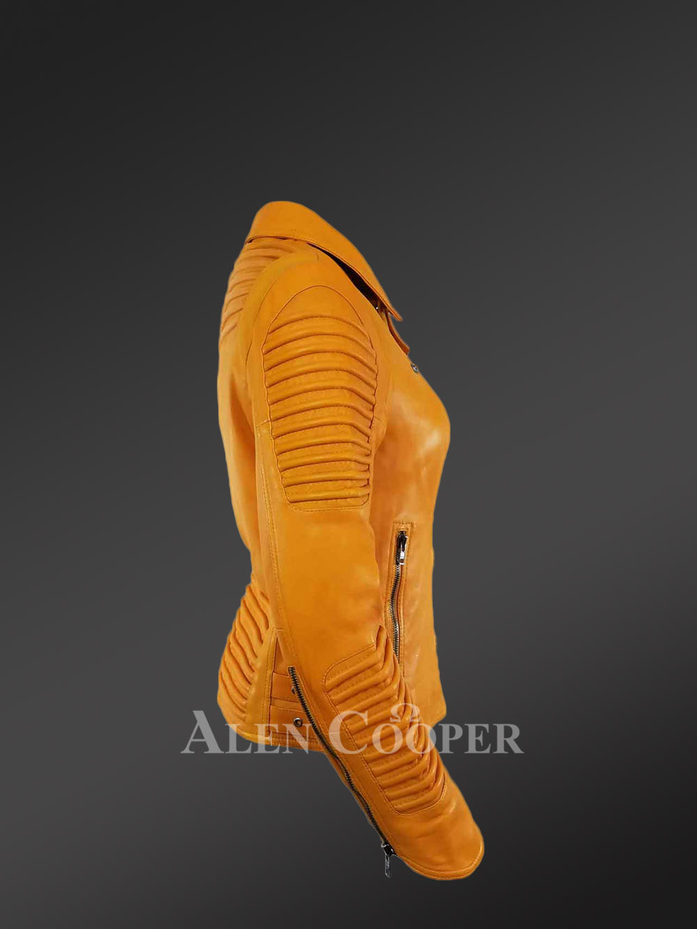 Womens Yellow Leather Biker Jacket– Where Style Meets Functionality - Image 4