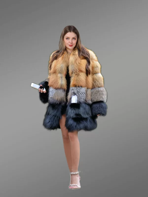 Fox Fur Multicolored Coat to Look Effortlessly Stylish - Image 2