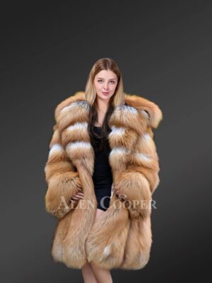 Womens Red Fox Hooded Coat to Stay Fashionably Warm In Winter