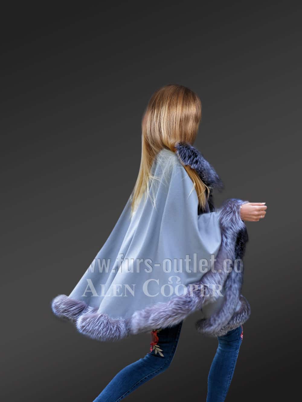 Womens Lambskin Poncho with Fox Fur Accentuation – Fashion-Forward Look with Cozy Warmth - Image 8