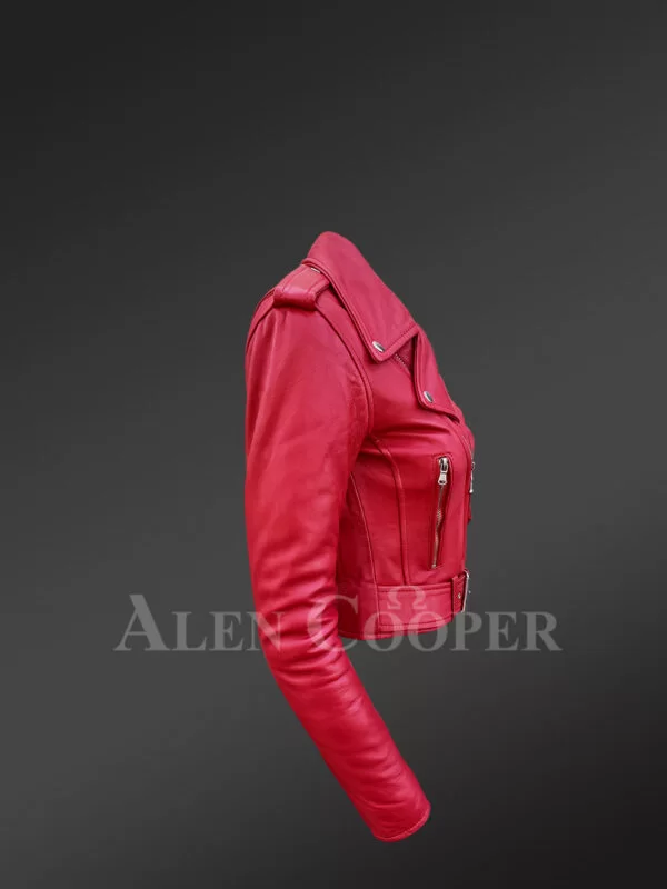 Women's Short Length Moto in Burnt Red - Image 3