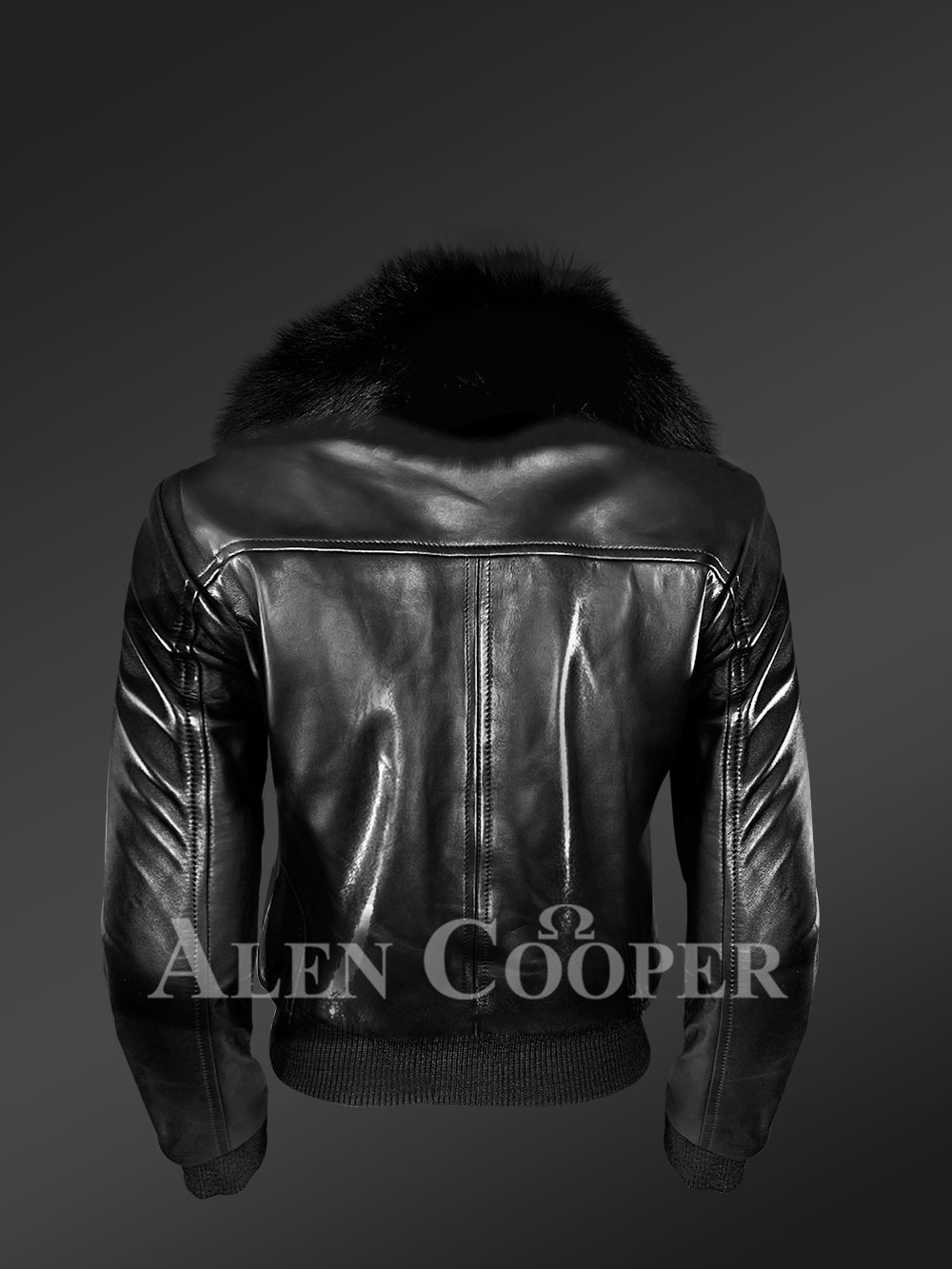 Women’s Slim Fur Bomber with Detachable Fox Fur Collar - Image 4