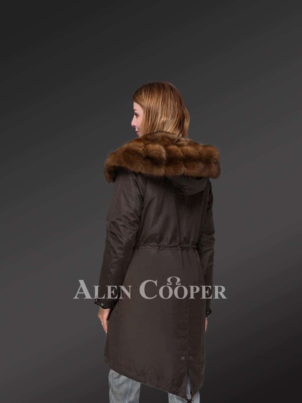 Women’s Winter Long Black Parka with Fox Fur Trim Hood - Image 3
