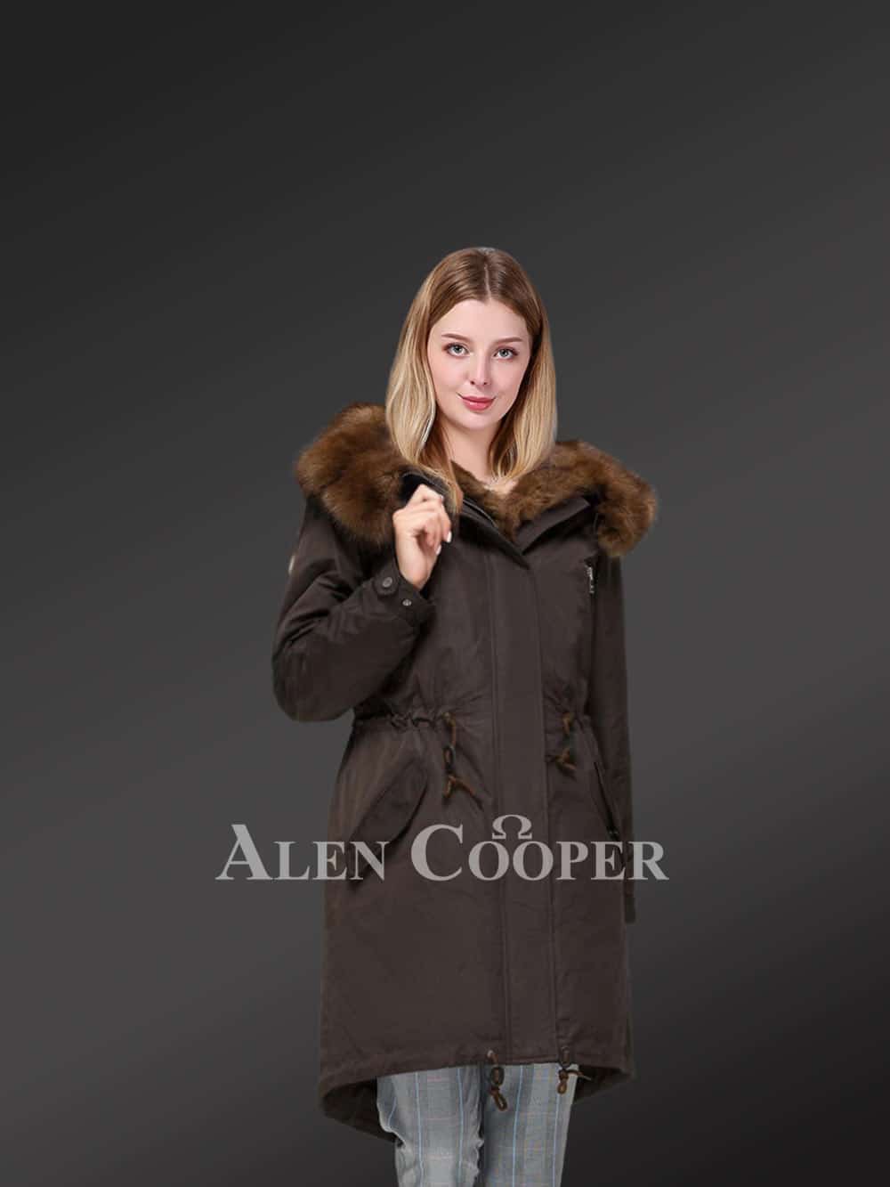 Women’s Winter Long Black Parka with Fox Fur Trim Hood - Image 2