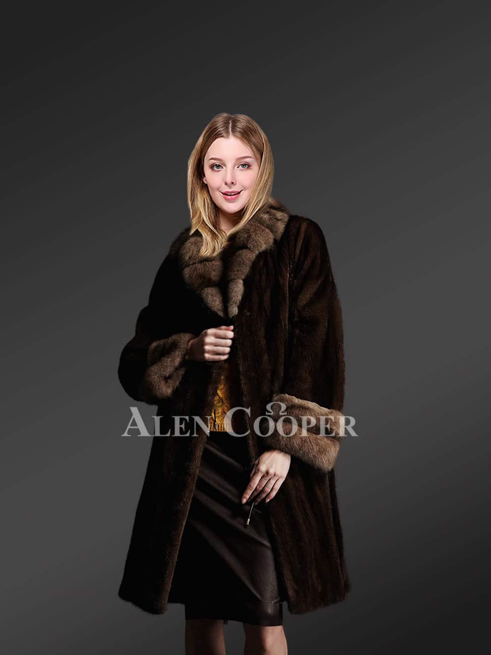 Women’s Elegant Brown Warm Jacket Made from Mink Fur - Image 4