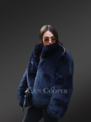 Womens Fox Fur Blue Coat – Perfect Fusion of Luxurious Touch & Style