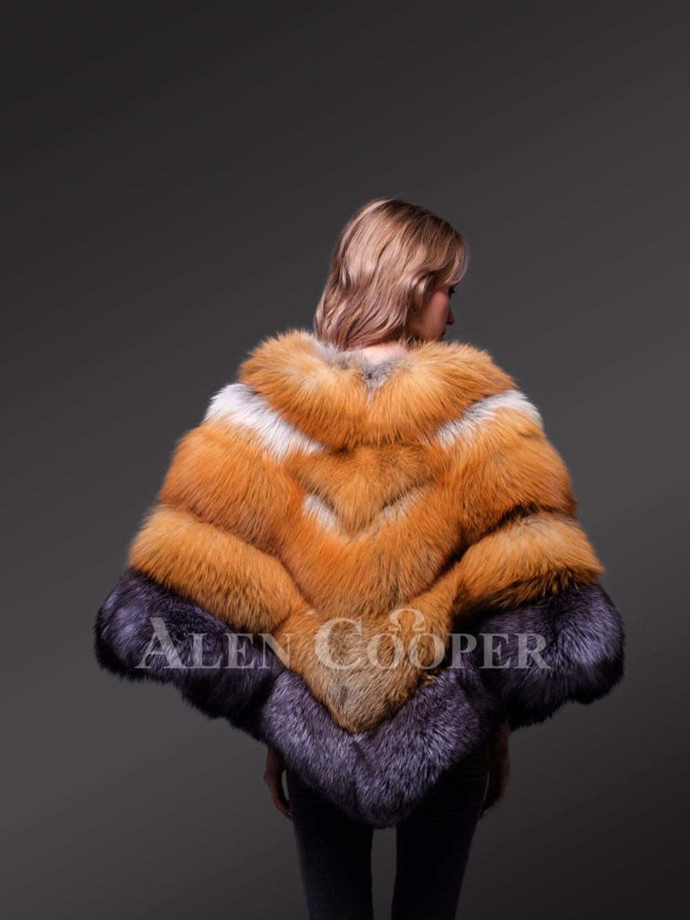 Women’s Stylish And Unique Triangular Poncho Style Multi-Color Real Fur Winter Coat - Image 6