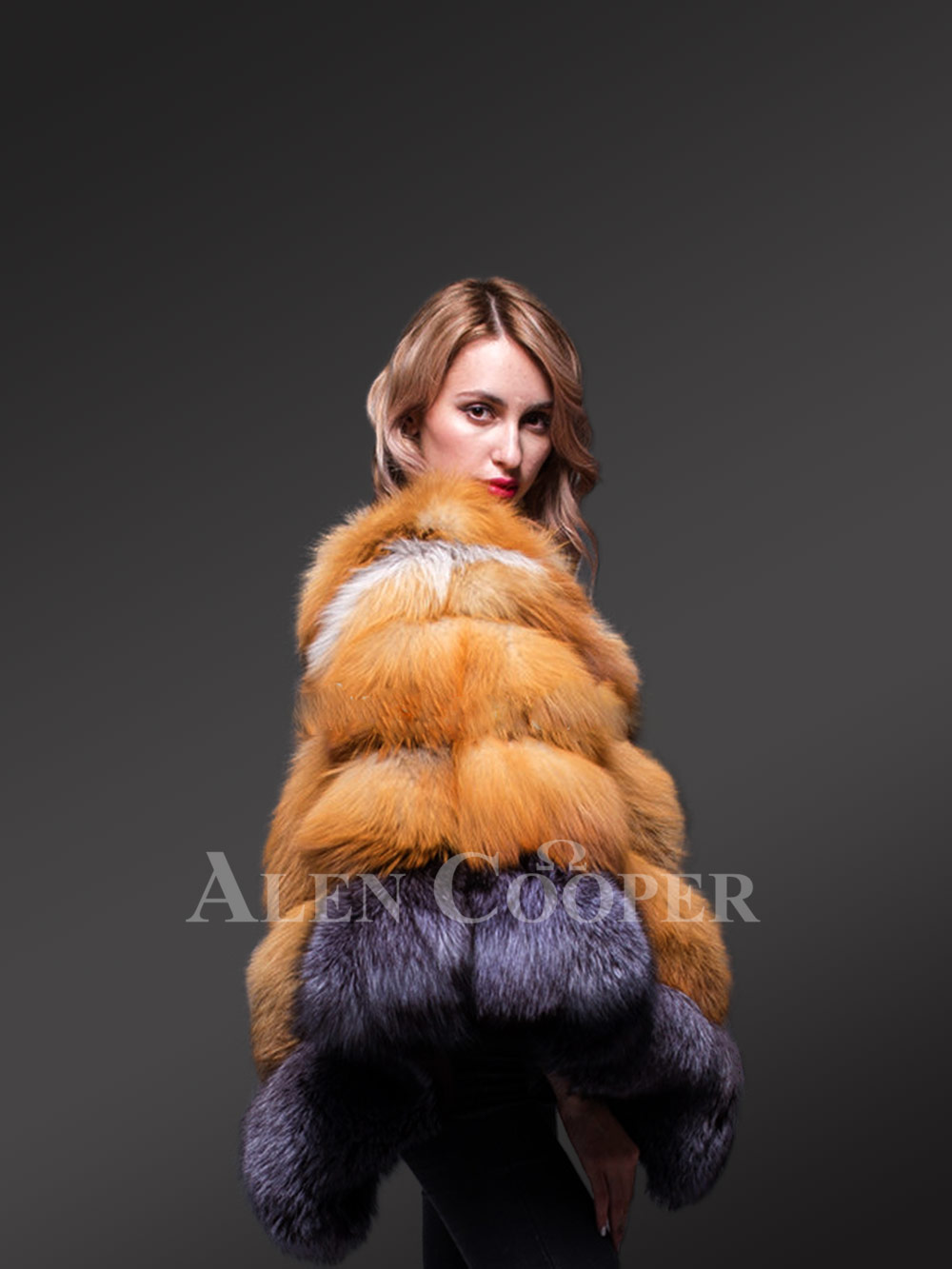 Women’s Stylish And Unique Triangular Poncho Style Multi-Color Real Fur Winter Coat - Image 2
