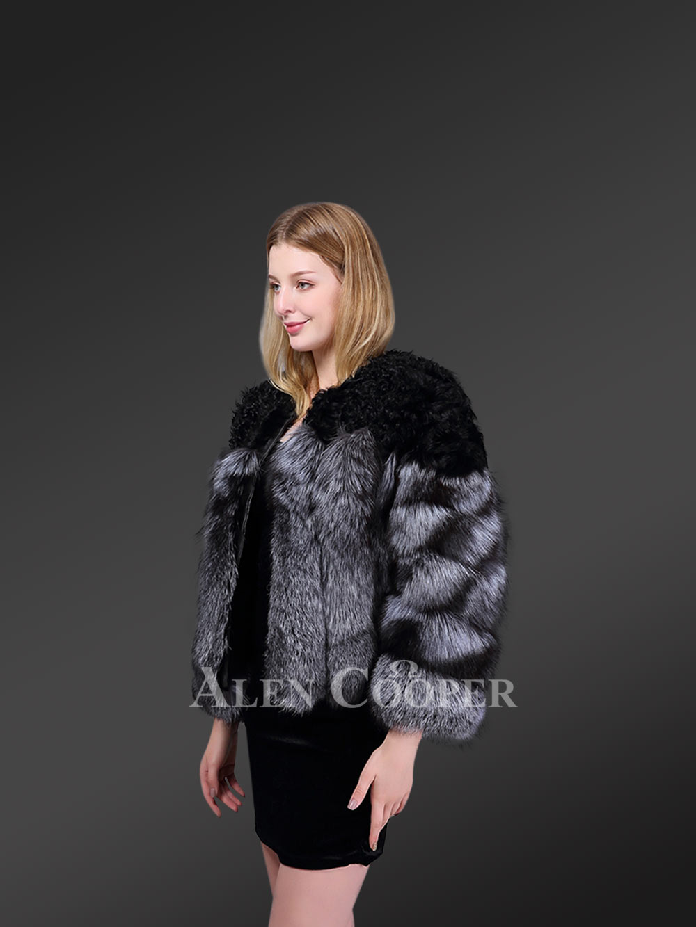 Womens Fox Fur Short Coat With Accentuated Shoulder - Image 2