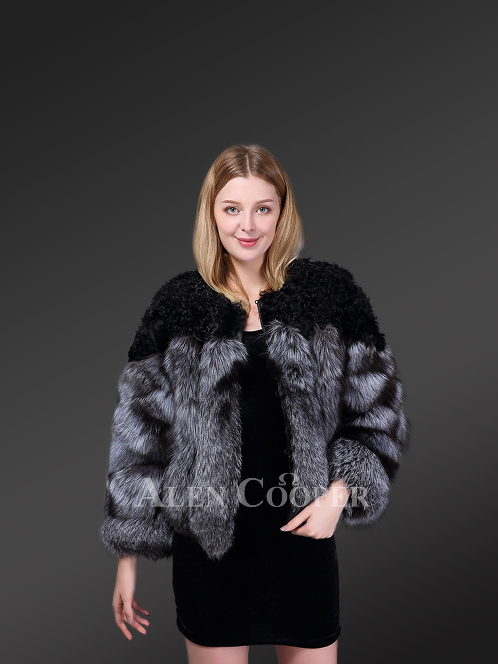 Womens Fox Fur Short Coat With Accentuated Shoulder - Image 3