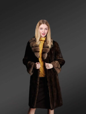 Women’s Elegant Brown Warm Jacket Made from Mink Fur
