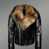 Stunning Real Leather Lapel Collar Biker Jacket with Raccoon Fur Collar for Men