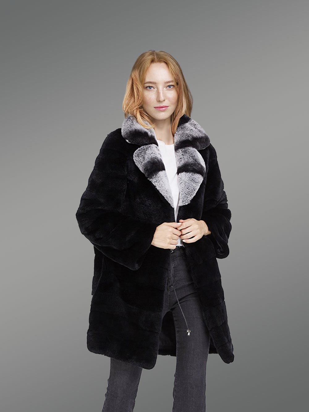 long real fur black warm winter fur coat