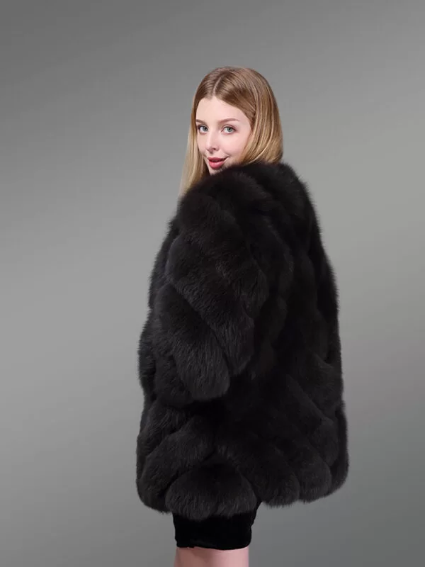 Women’s Luxury Real Fur Oversized Waistcoat in Deep Black - Image 2