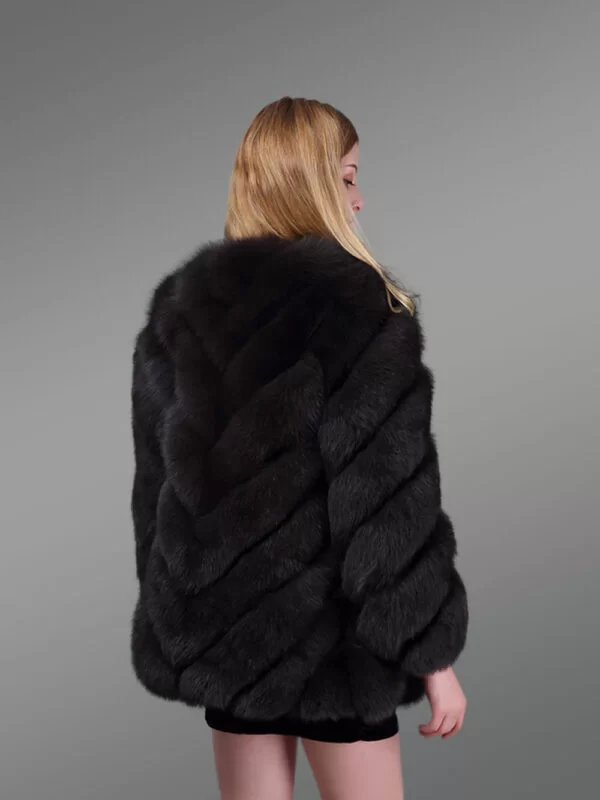 Women’s Luxury Real Fur Oversized Waistcoat in Deep Black - Image 4