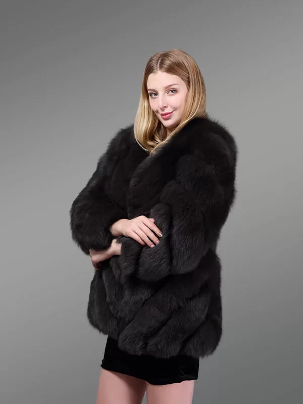 Women’s Luxury Real Fur Oversized Waistcoat in Deep Black - Image 3