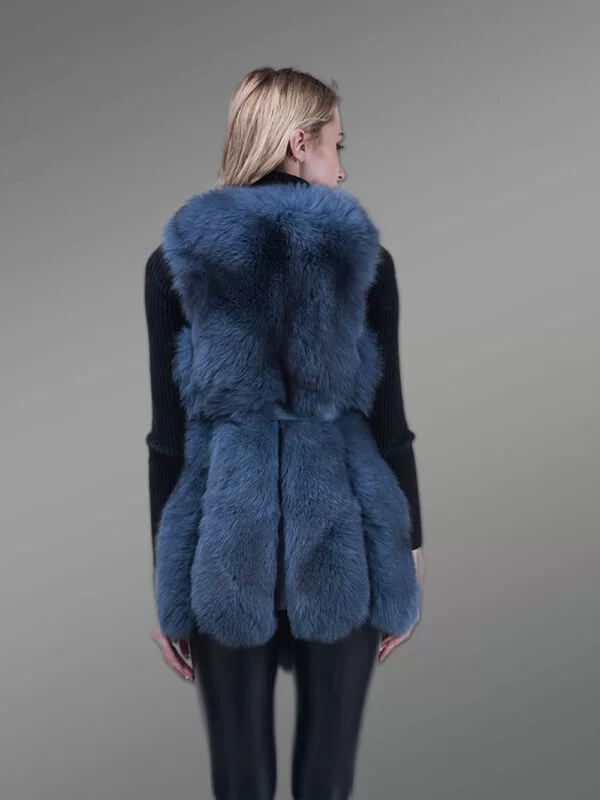 Stylish and Unique Real Fox Fur Incredibly Warm Winter Vest for Women in Blue - Image 6