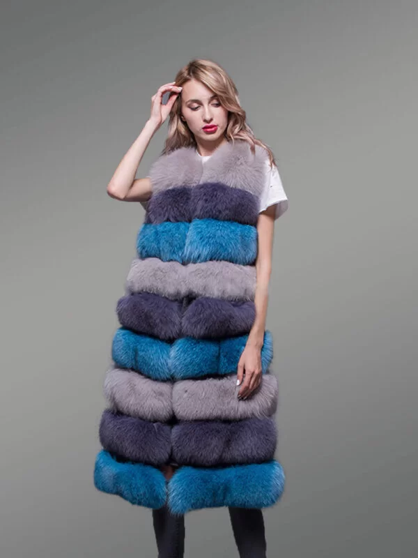 Real Warm Real Fox Fur Multi Color Paragraph Winter Vest for Women - Image 3