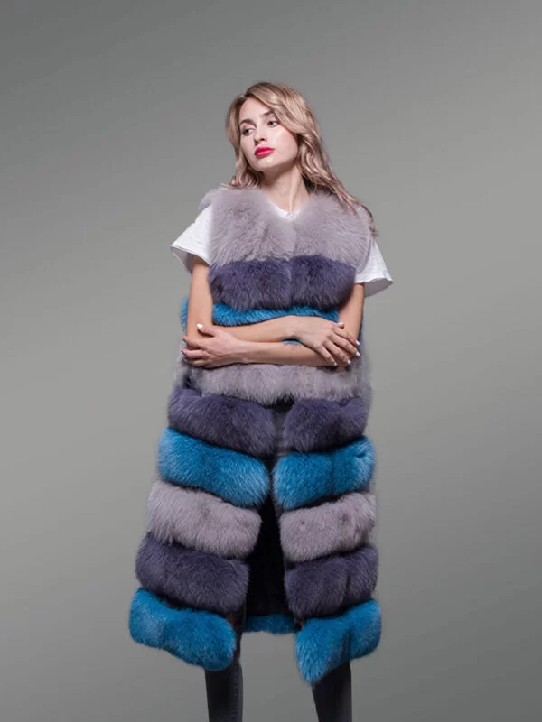 Real Warm Real Fox Fur Multi Color Paragraph Winter Vest for Women - Image 2