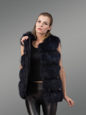 real fox fur super warm winter vest in navy