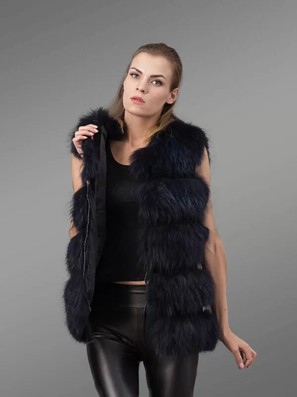 real fox fur super warm winter vest in navy