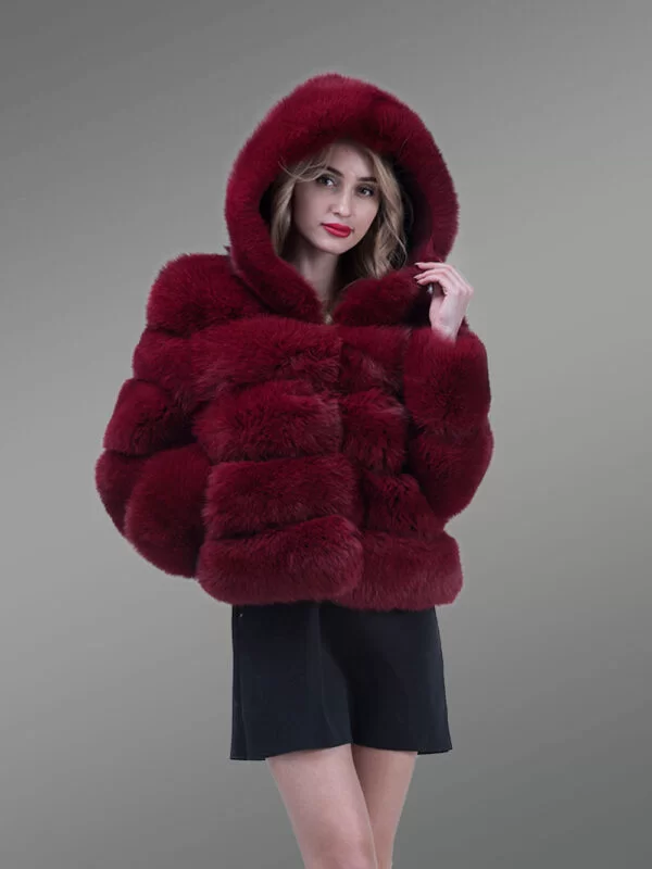 wine hue real fox fur paragraph winter coat