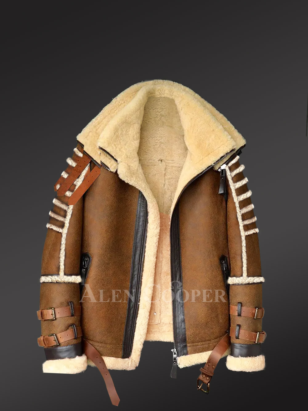 Masculine Shearling Jacket in Tan redefining fashion and style - Image 2