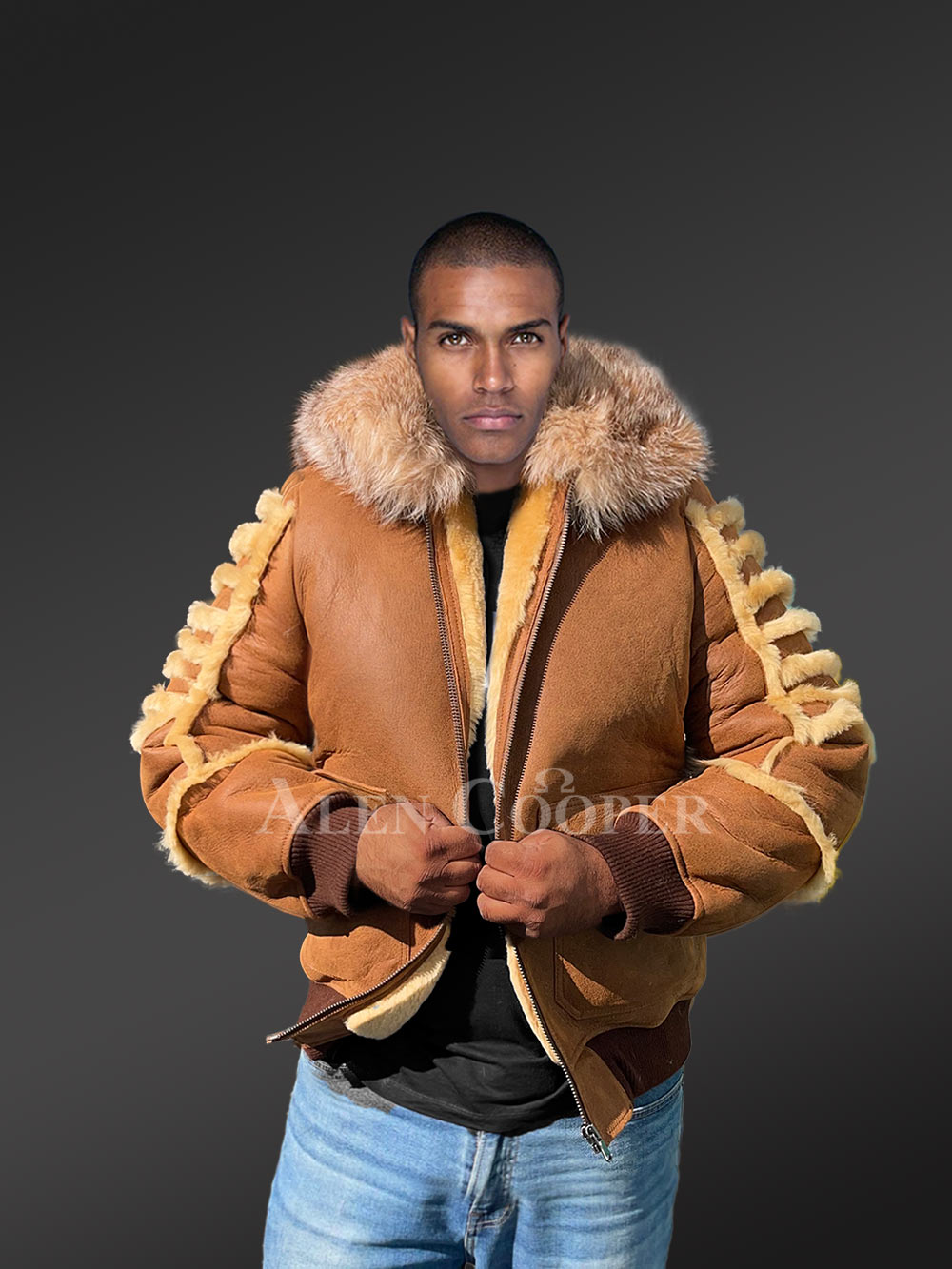 Shearling Aviator Bomber Jacket - Image 2