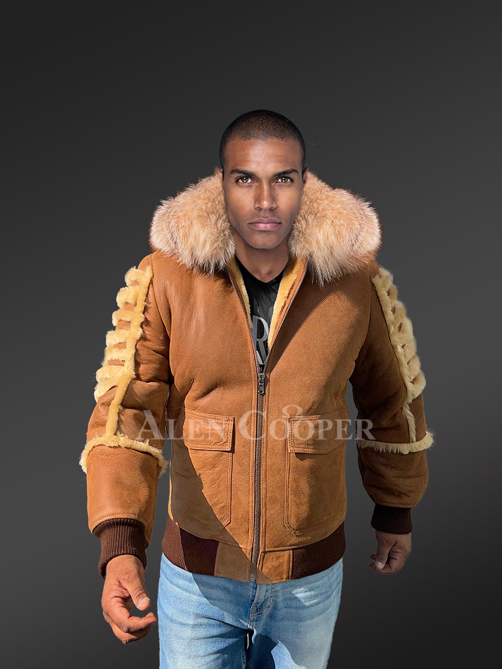 Shearling Aviator Bomber Jacket - Image 3