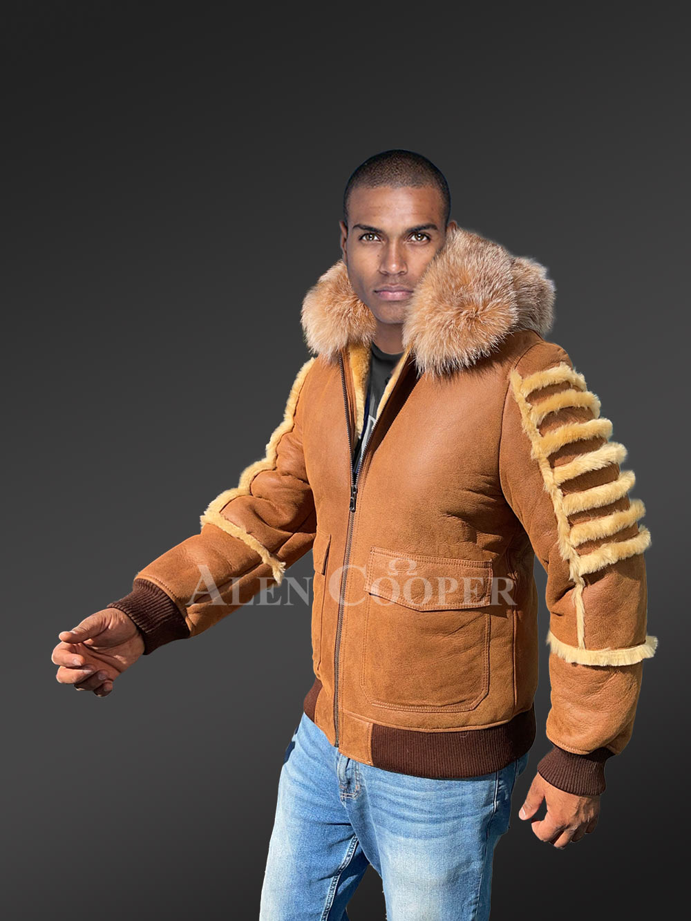 Shearling Aviator Bomber Jacket - Image 4