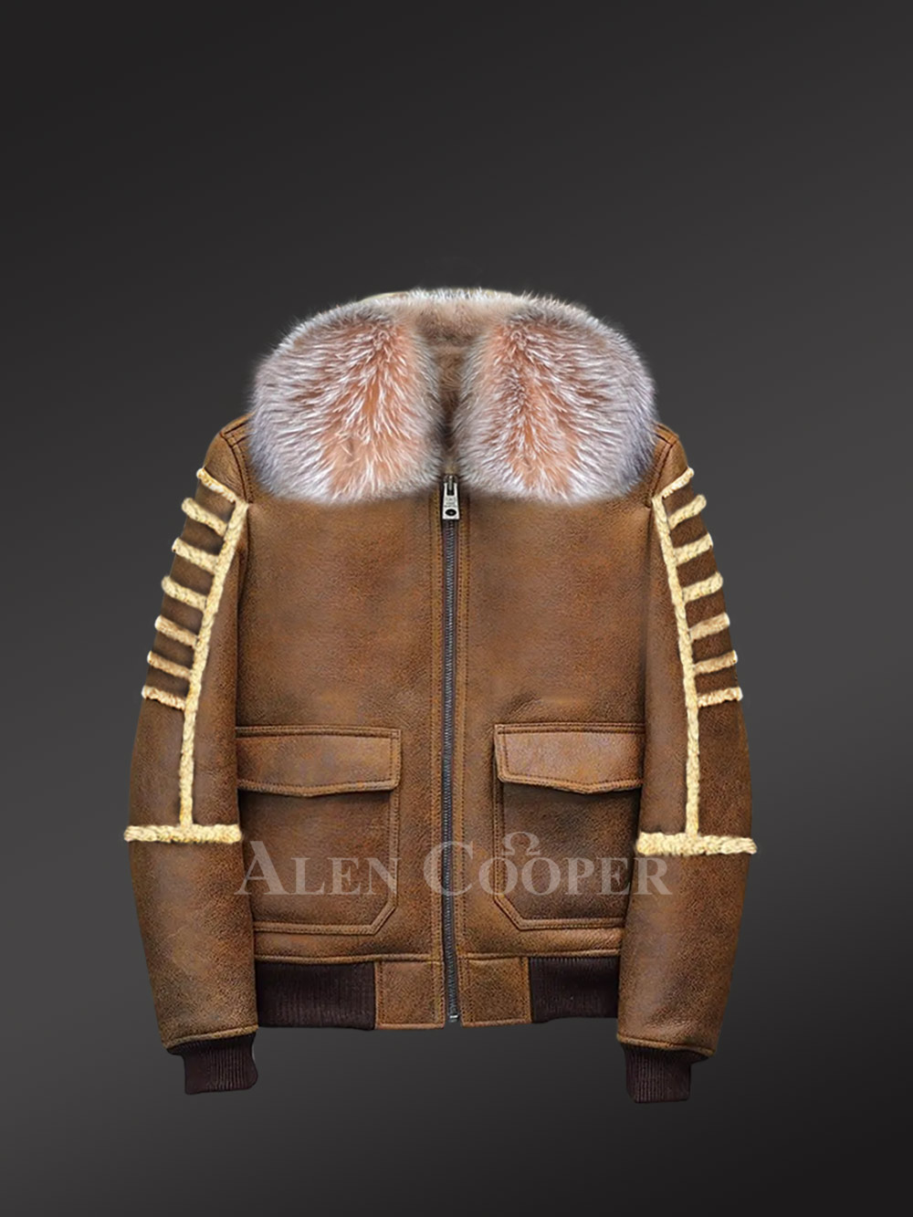 Shearling Aviator Bomber Jacket - Image 9
