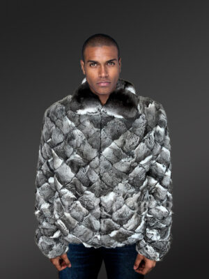 Men's Real Chinchilla Fur Bomber Jacket
