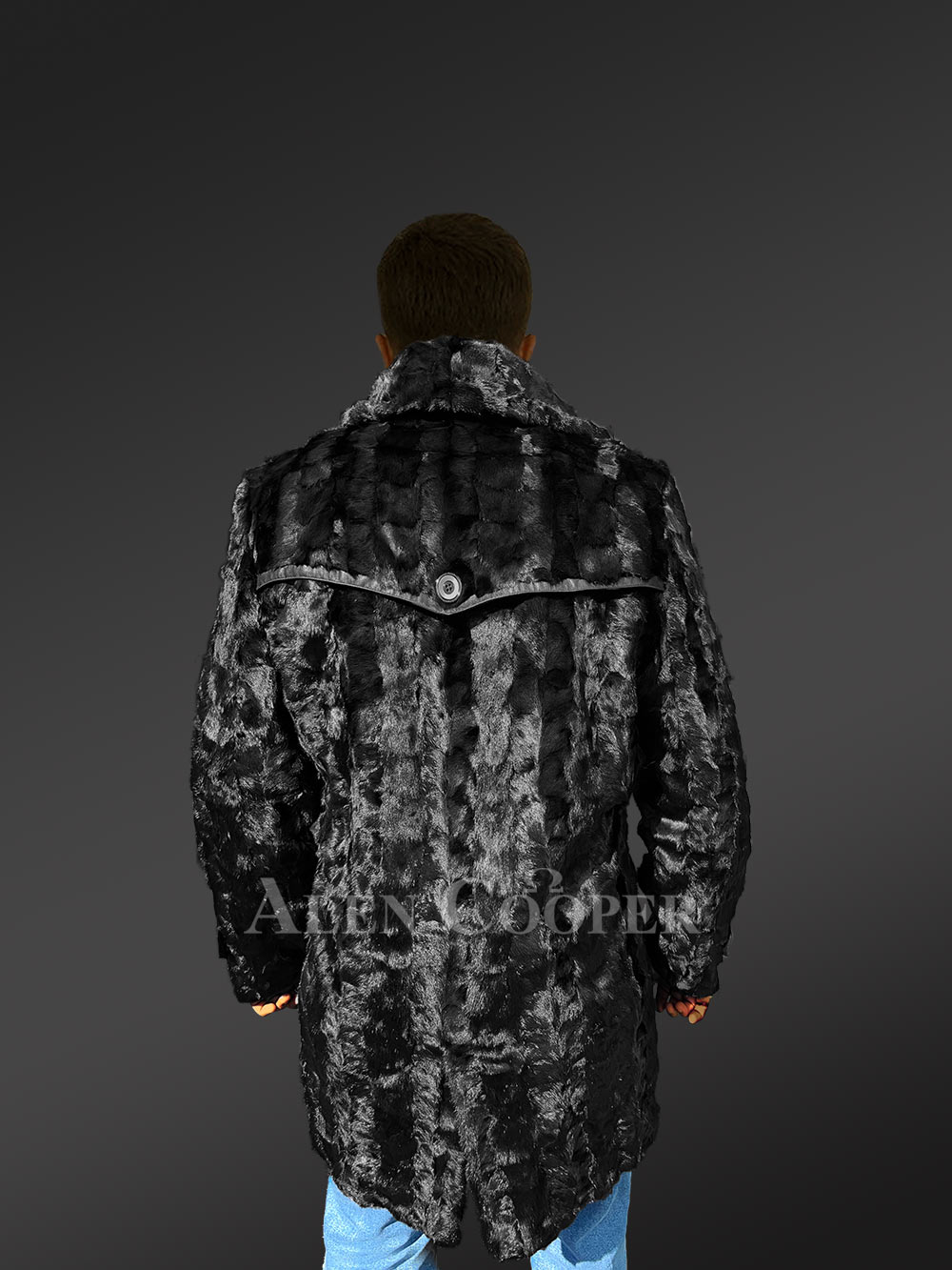 Men Mink Long Coat in Black - Image 6