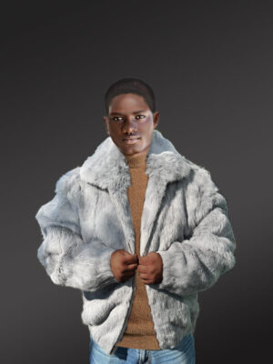 Men Rabbit Fur Bomber Gray