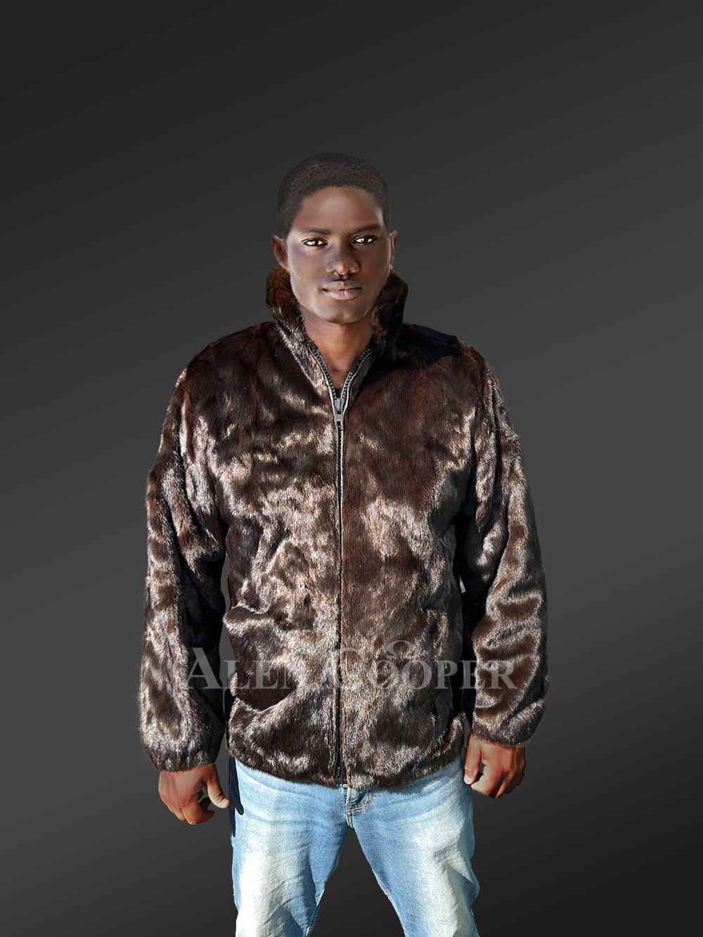 Mink Fur Classic Bomber Jacket for Men is a Timeless Classic Winter Wardrobe - Image 2