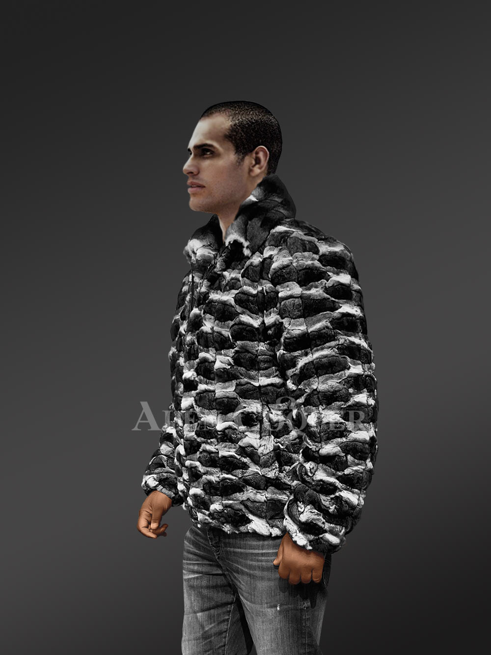 Chinchilla Fur Bomber Jacket for Men - Image 6