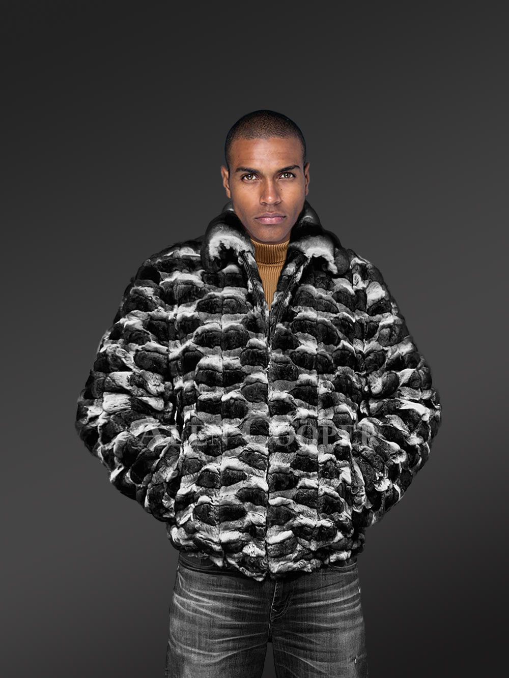 Chinchilla Fur Bomber Jacket for Men - Image 3
