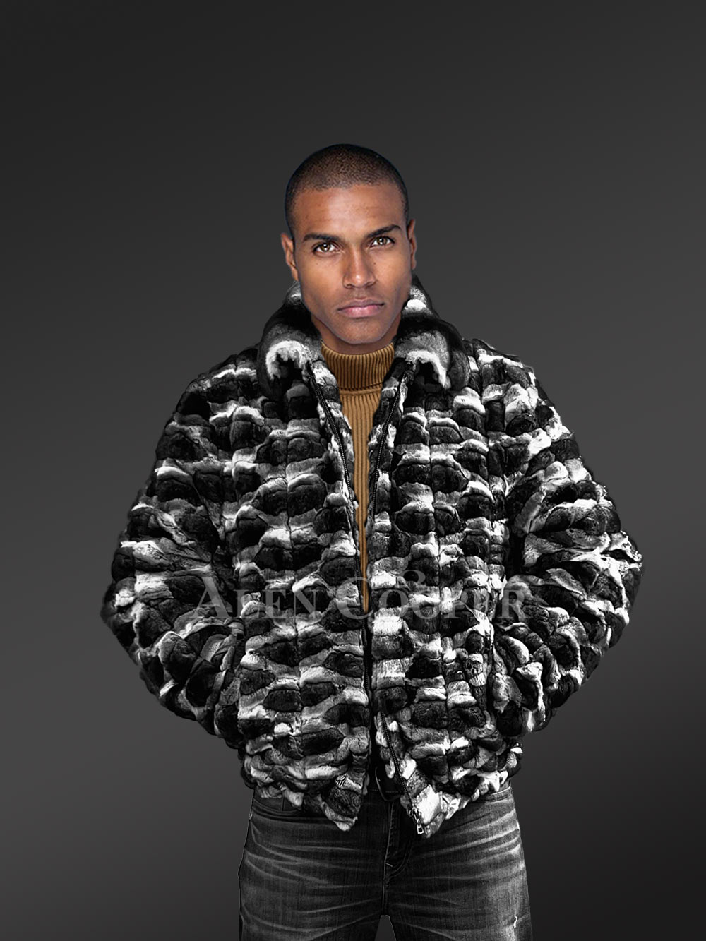Chinchilla Fur Bomber Jacket for Men - Image 4