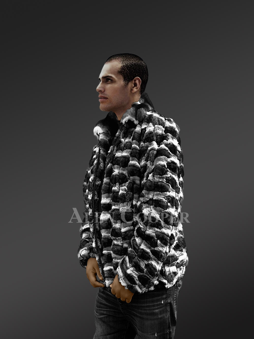 Chinchilla Fur Bomber Jacket for Men - Image 5