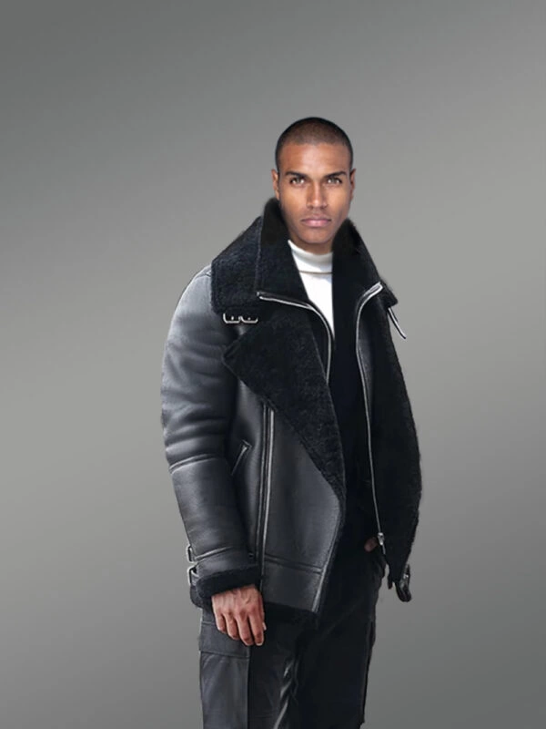 Men’s Double Collar Shearling Coat - Image 2