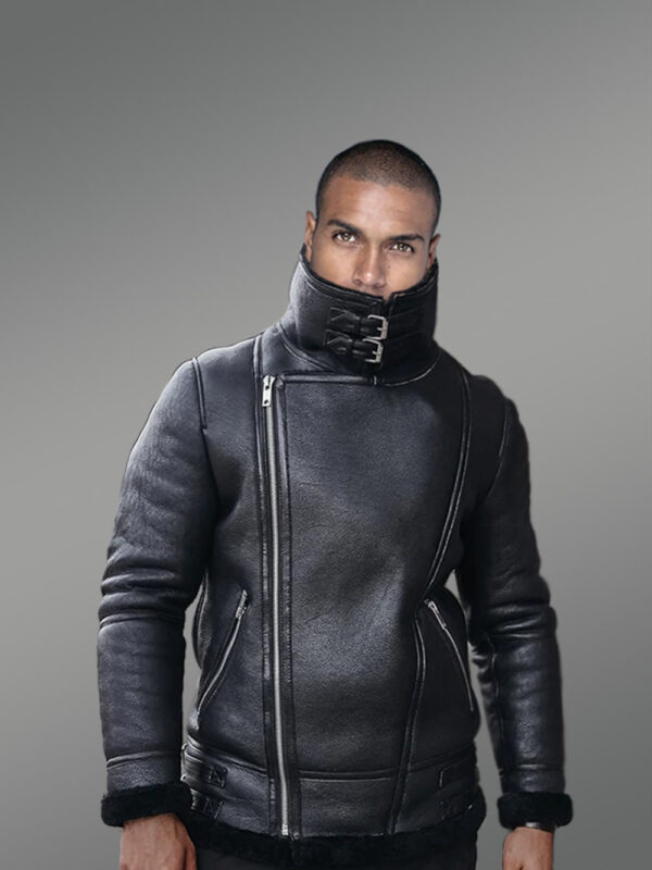 Men’s Double Collar Shearling Coat - Image 3