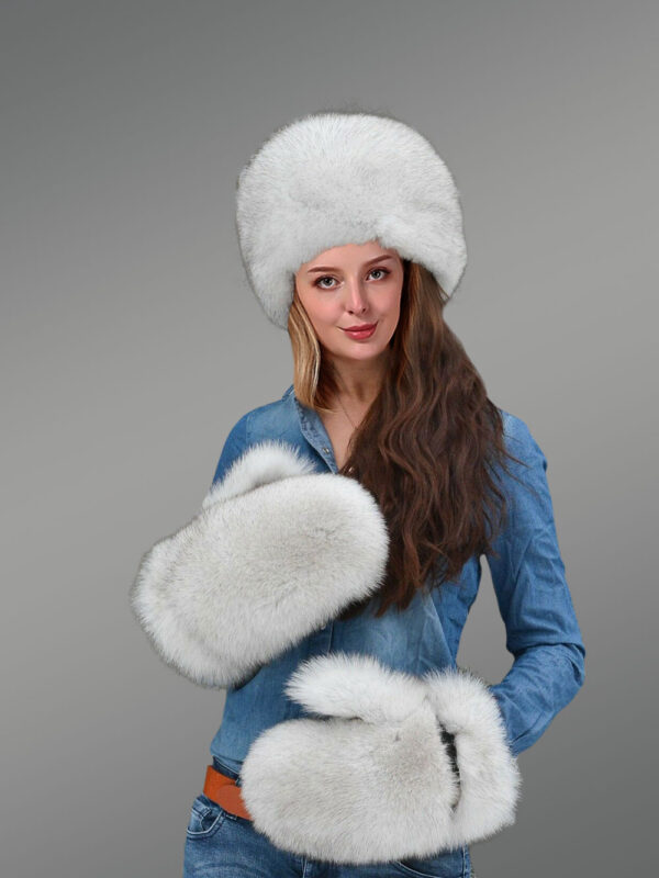 Arctic Fox Fur Mittens and Hat for Women