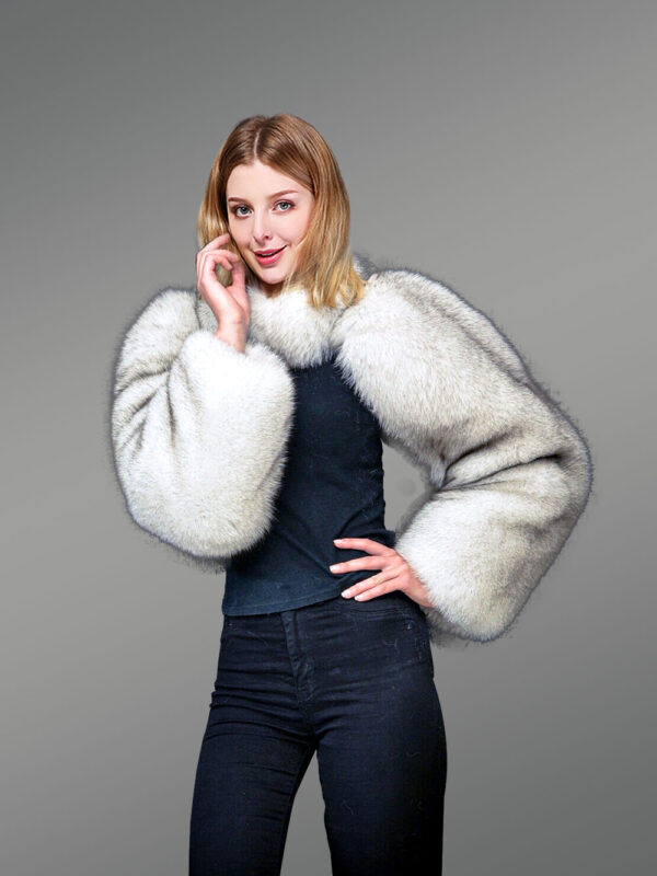 Full Skin Fox Fur Collar and Sleeve in White - Image 2