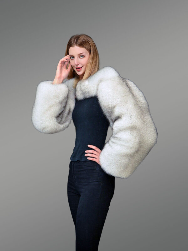 Full Skin Fox Fur Collar and Sleeve in White - Image 3