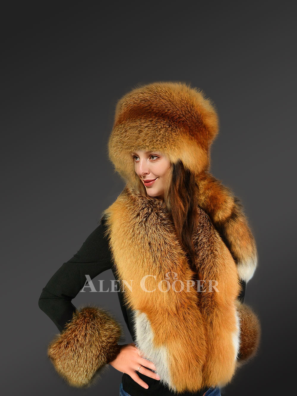 Fox Fur Stylish Scarf with Hat and Wristband - Image 2