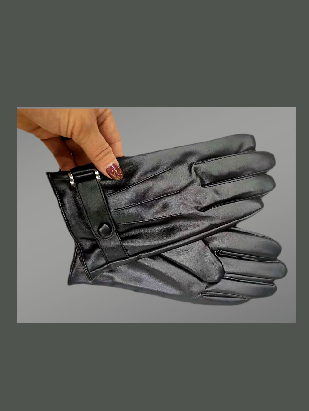 Real Leather Glove With Button Closure - Image 2