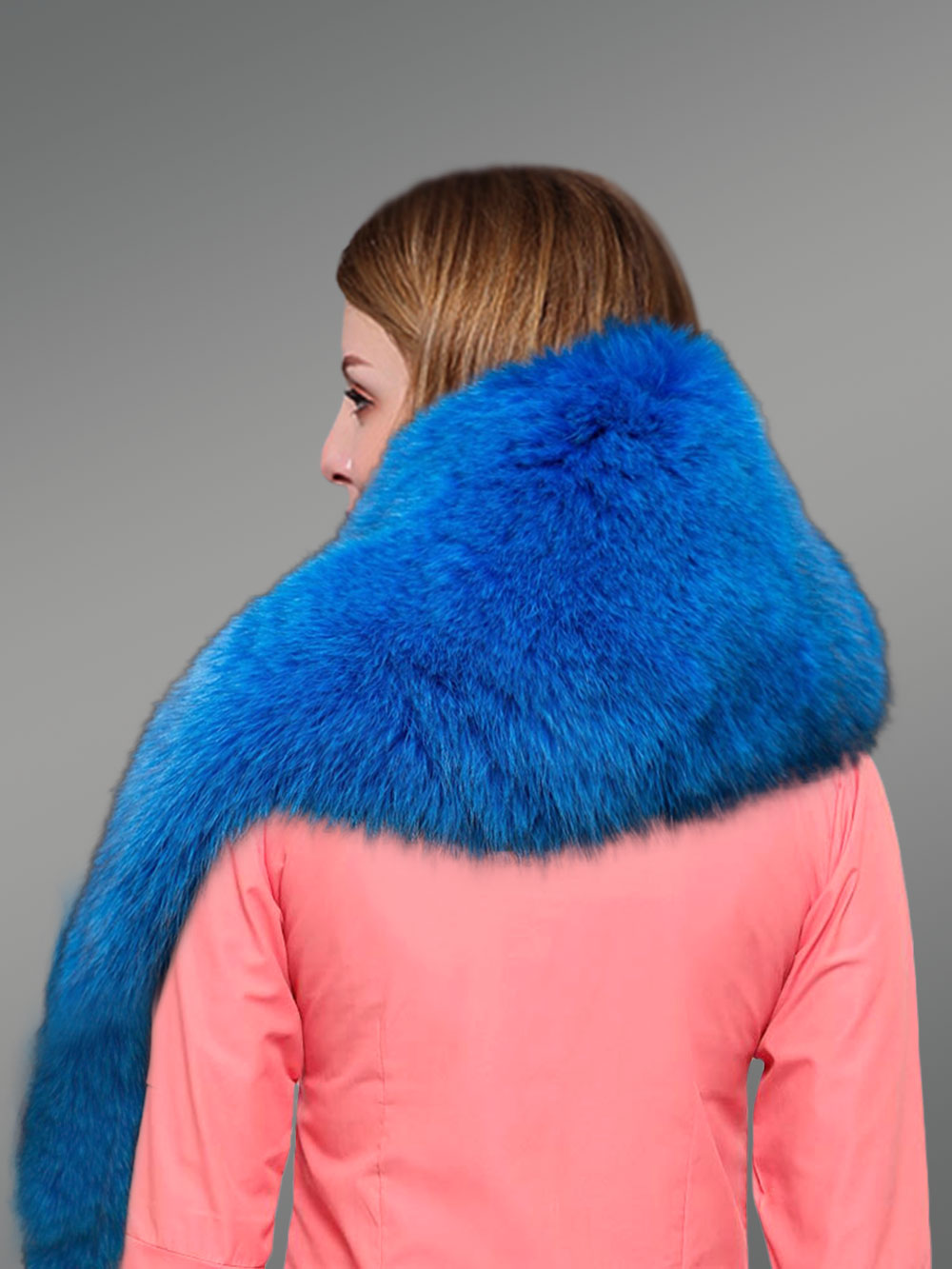 Women’s Blue shaded Comfy Boa Long scarf in Fox Fur - Image 4