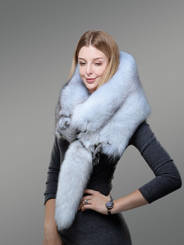 Blue Fox Fur Scarf with fox face lookalike for Women - Image 5