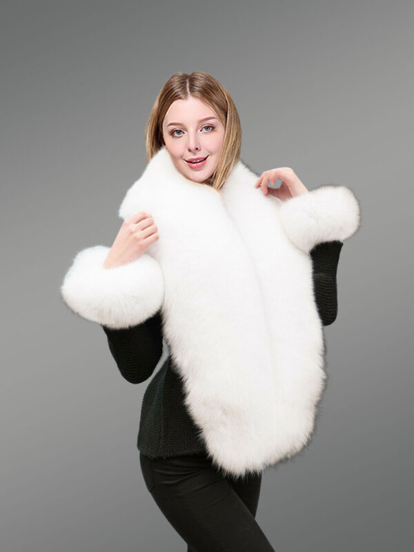 Arctic Fox Fur Long Scarf Collar with Tail - Image 2