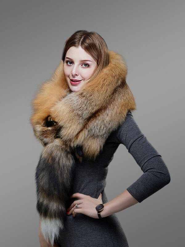 Womens Fox Fur Scarf with Lookalike Fox face and tail - Image 3